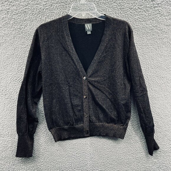 Worthington Women Cardigan Sweater Large Black Metallic Button Front Long Sleeve - Picture 1 of 10
